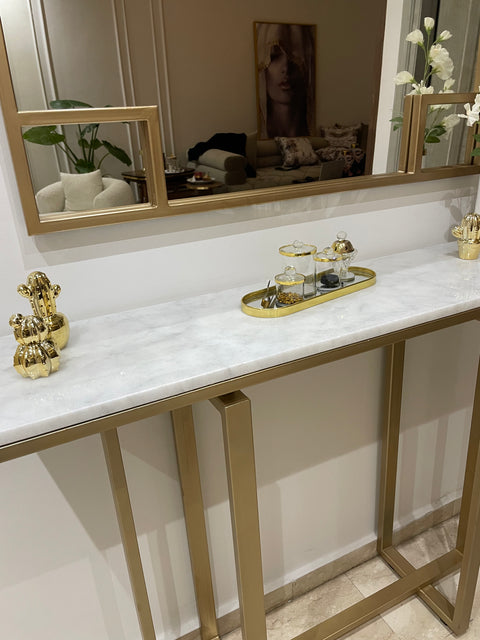 Console Élégante en Marbre Blanc avec Miroir