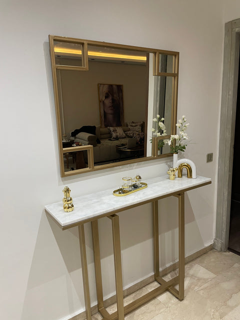 Console Élégante en Marbre Blanc avec Miroir
