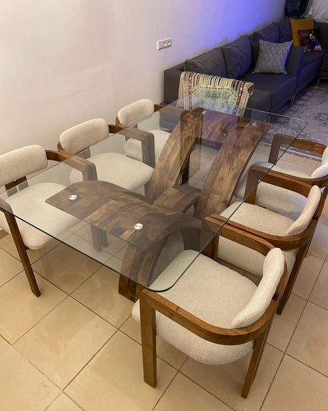 Table à Manger Bois Noyer 160 cm avec 6 Chaises