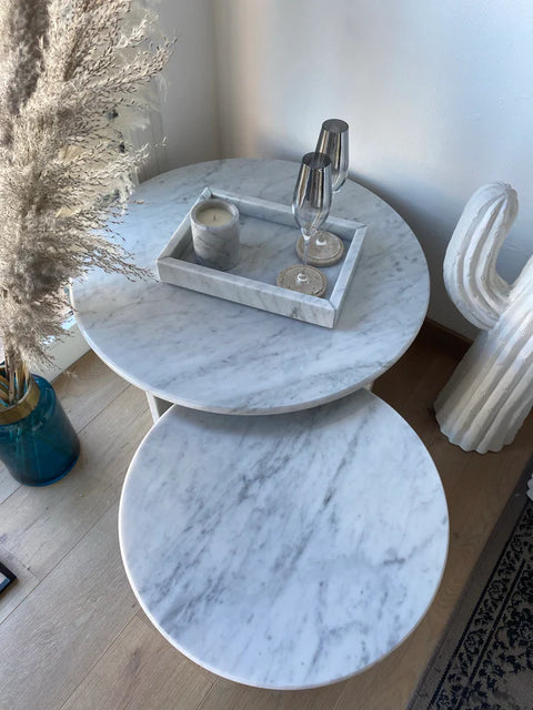 Tables gigognes haut de gamme en marbre Carrare pur