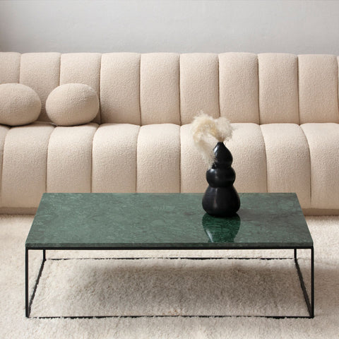 Table Basse Rectangulaire – Piètement Noir et Plateau en Marbre (Plusieurs Dimensions)