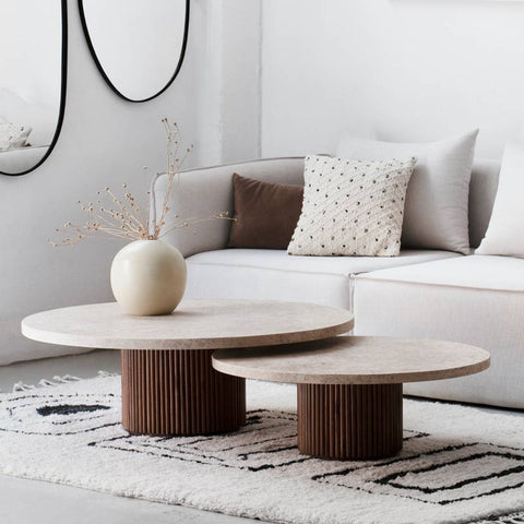 Tables basses en hêtre massif et travertin – Design contemporain Altura