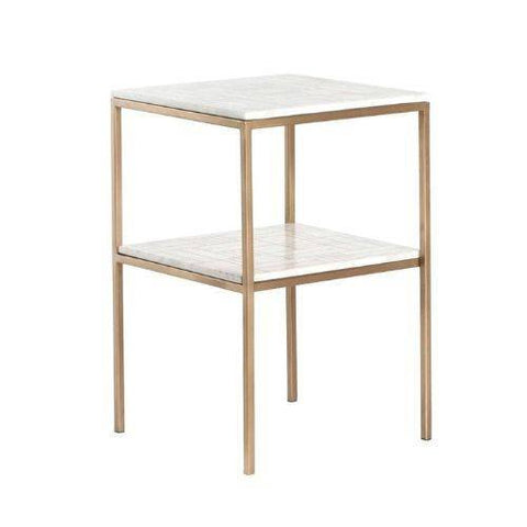 Table d’Appoint 2 Étages – Plateau en Marbre Blanc & Design Élégant