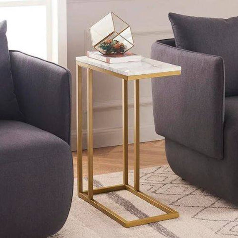 Table d’Appoint – Plateau en Marbre et Structure Métal Élégante