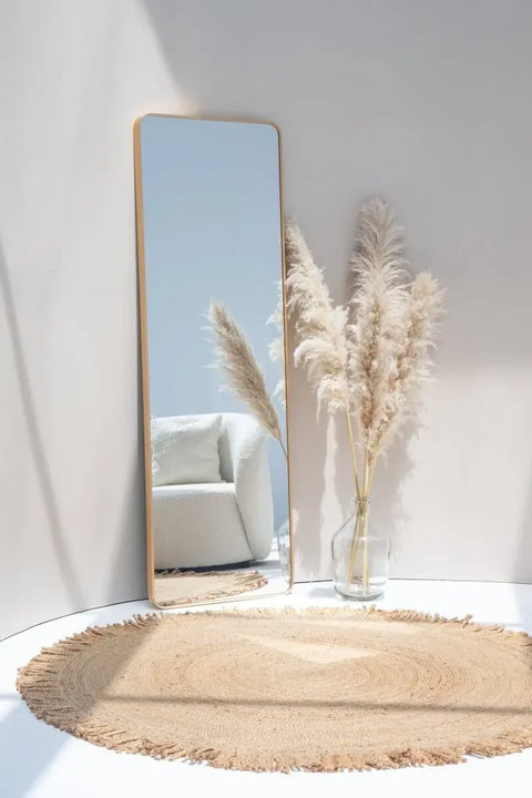 Miroir Doré Rectangulaire – Finition Luxe avec Angles Arrondis