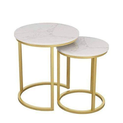 2 tables gigognes marbre blanc “ASTELIA”