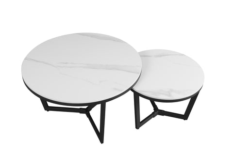 Table basse au look industriel avec plateau en marbre blanc