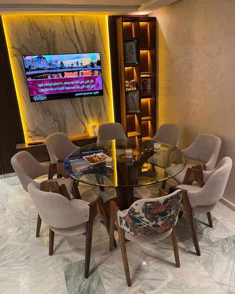 Salle à Manger Ronde Verre Trempé Securisé avec 8 Chaises