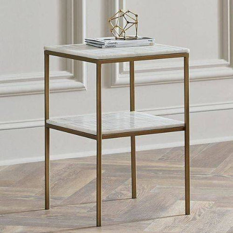 Table d’Appoint 2 Étages – Plateau en Marbre Blanc & Design Élégant