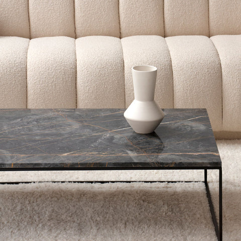 Table Basse Rectangulaire – Piètement Noir et Plateau en Marbre (Plusieurs Dimensions)