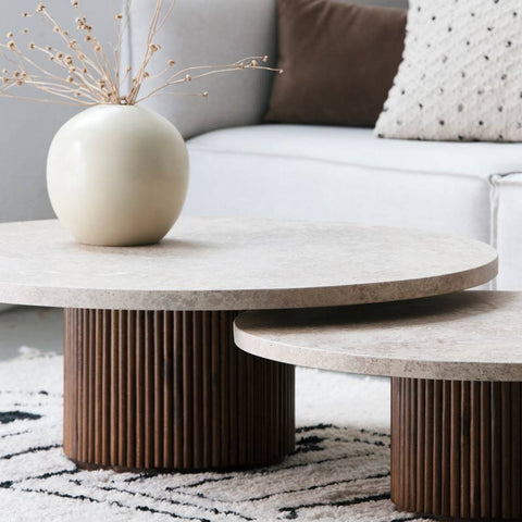 Tables basses en hêtre massif et travertin – Design contemporain Altura