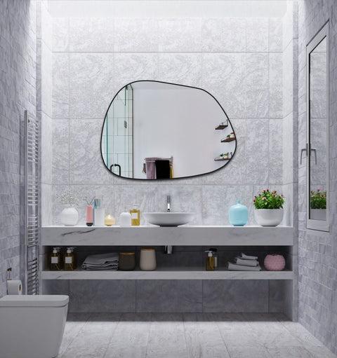 Miroir rond à cadre métallique noir finition satinée