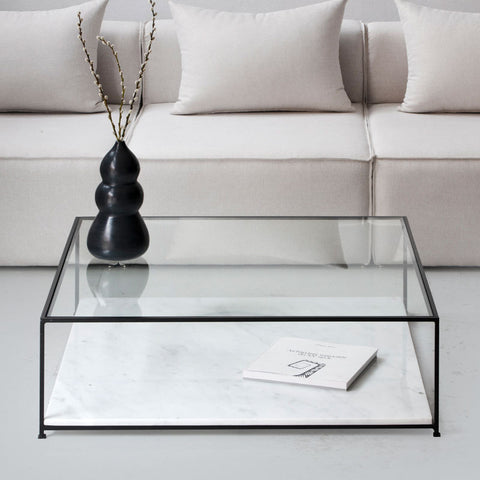 Table Basse en Verre et Marbre Blanc