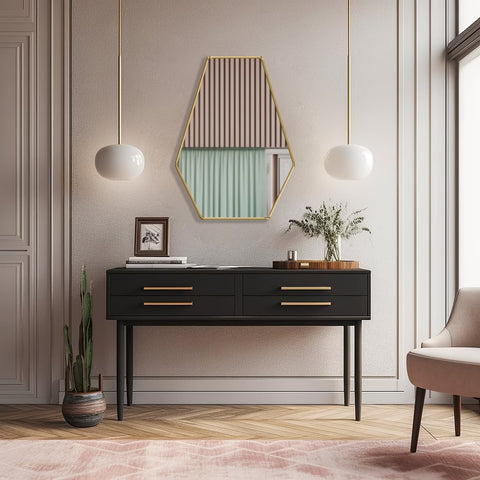 Miroir mural en forme d’hexagone allongé – design géométrique