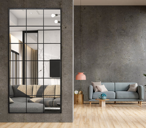 Miroir fenêtre grand format 210x120 cm – finition noire mate