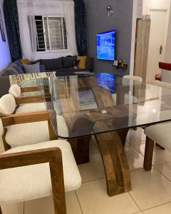 Table à Manger Bois Noyer 160 cm avec 6 Chaises