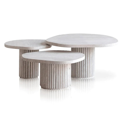 Trio table basse en travertin (Riva)