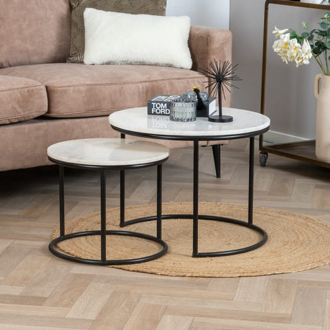 Table basse en marbre blanc style industriel