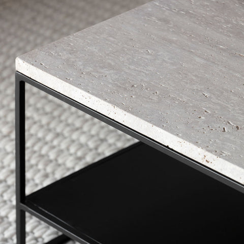 Duo de tables basses design en travertin et verre – Collection Célesto