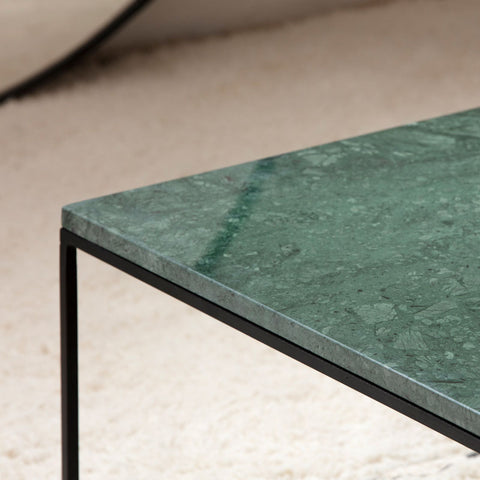Table Basse Rectangulaire – Piètement Noir et Plateau en Marbre (Plusieurs Dimensions)