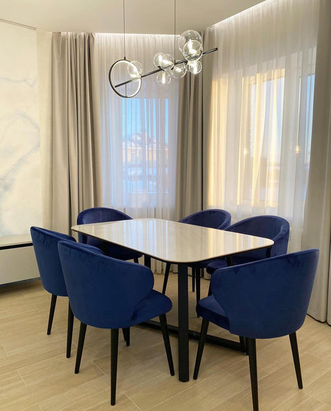 Table repas design avec carrelage blanc – Ensemble 6 places