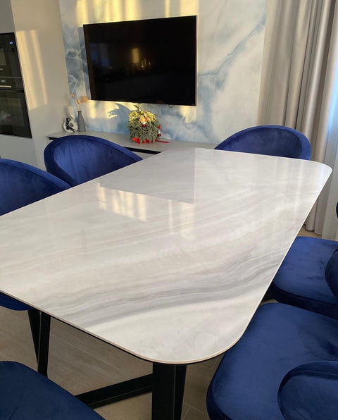 Table repas design avec carrelage blanc – Ensemble 6 places