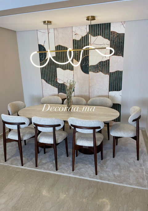 Table à Manger en Céramique Effet Travertin avec 8 Chaises | TRAVELIA