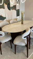 Table à Manger en Céramique Effet Travertin avec 8 Chaises | TRAVELIA