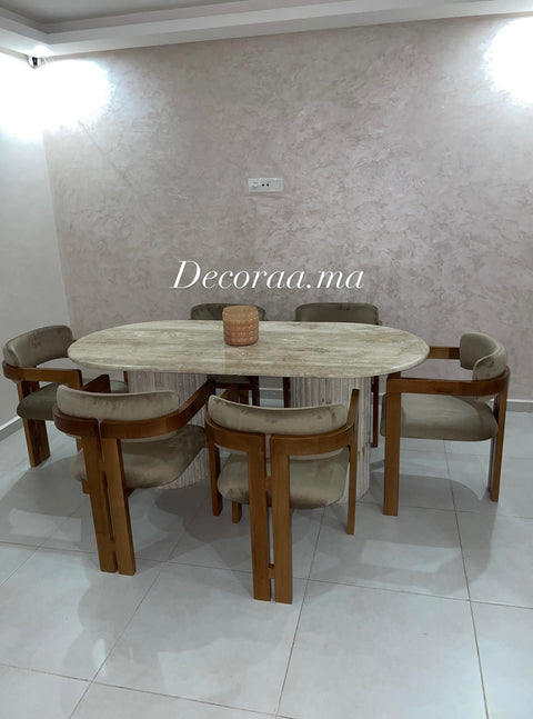 Table à Manger en Travertin Volubilis avec 6 Chaises | VOLUBIA