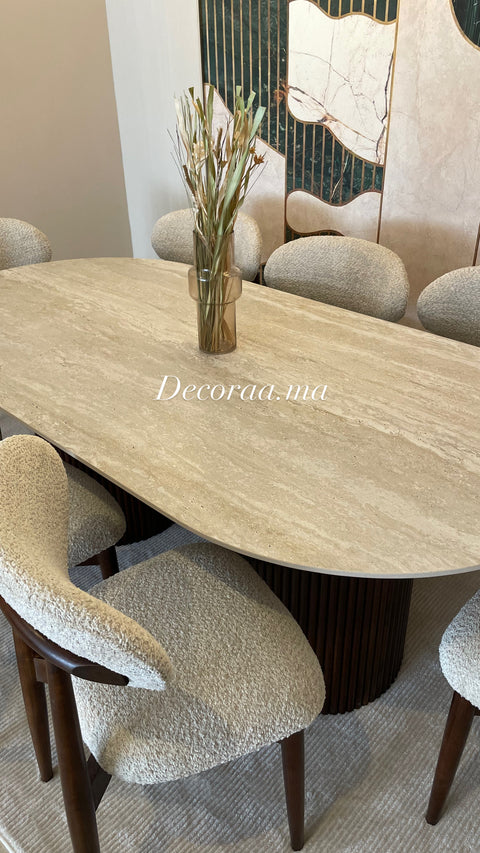 Table à Manger en Céramique Effet Travertin avec 8 Chaises | TRAVELIA