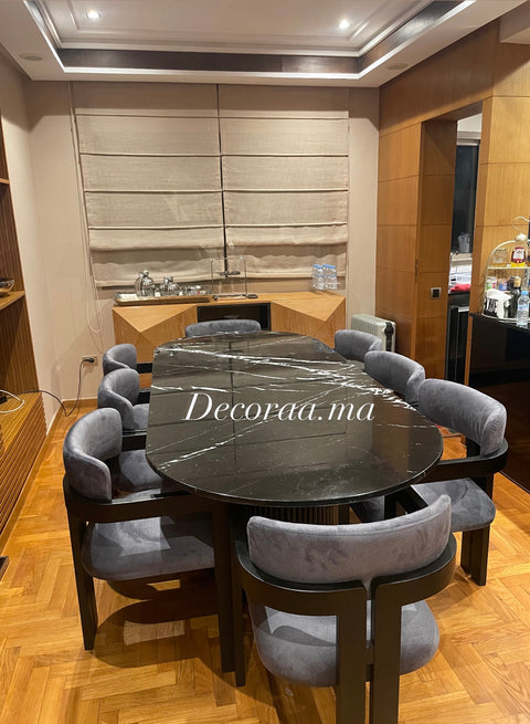 Table à Manger avec Plateau en Marbre de Khénifra et 8 Chaises - SORIANE