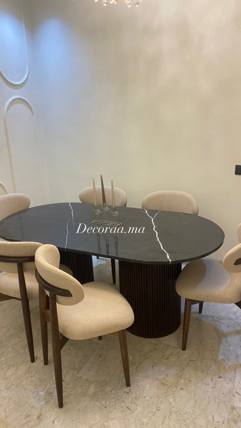 Table à Manger avec Plateau en Marbre de Khénifra et 6 Chaises – MIRANIA