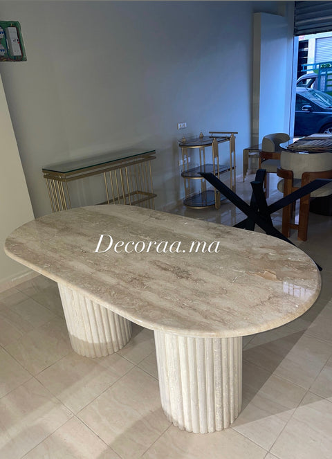 Table à Manger en Travertin Volubilis avec 6 Chaises | VOLUBIA