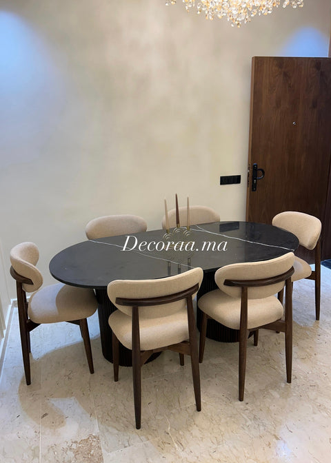 Table à Manger avec Plateau en Marbre de Khénifra et 6 Chaises – MIRANIA