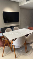CRYSTALIA – Table à manger rectangulaire en céramique Crystal Luxe White avec 6 chaises en hêtre