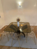 Table en Verre Bronze Sécurisé avec Socle en Bois Massif | AMBRINA