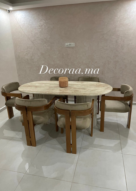Table à Manger en Travertin Volubilis avec 6 Chaises | VOLUBIA