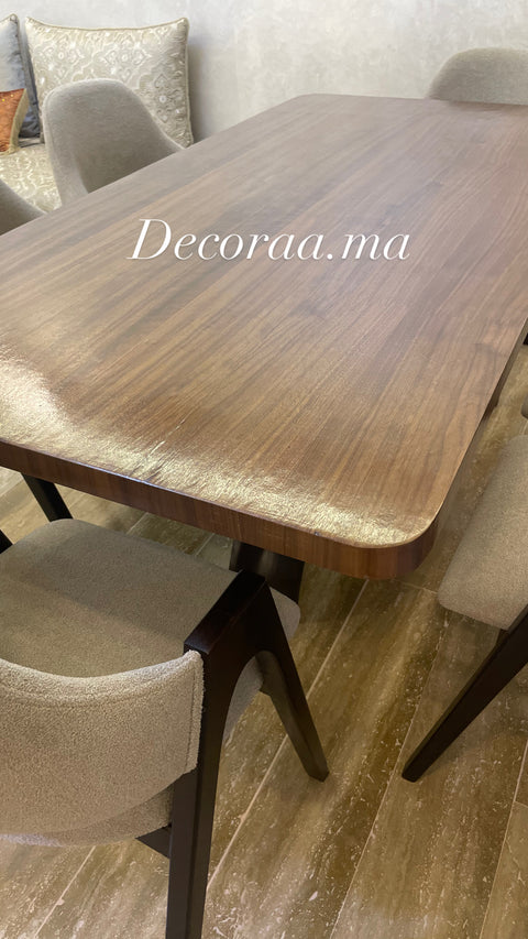 Table à Manger en Bois Massif Plaqué Noyer avec 6 Chaises | ALVENA