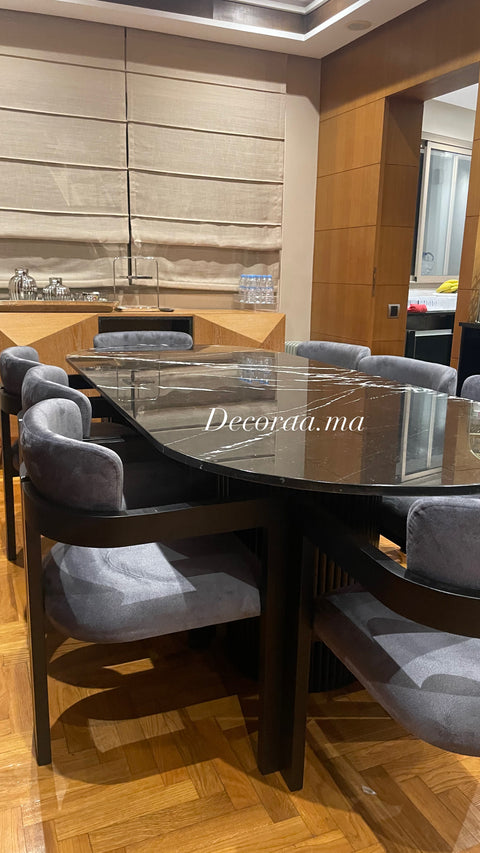 Table à Manger avec Plateau en Marbre de Khénifra et 8 Chaises - SORIANE