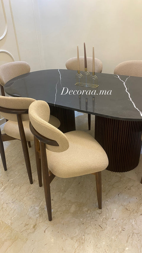 Table à Manger avec Plateau en Marbre de Khénifra et 6 Chaises – MIRANIA
