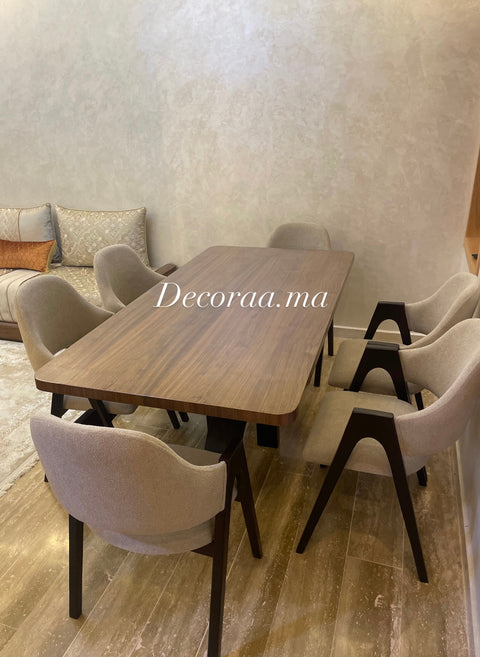 Table à Manger en Bois Massif Plaqué Noyer avec 6 Chaises | ALVENA