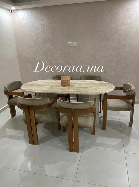 Table à Manger en Travertin Volubilis avec 6 Chaises | VOLUBIA