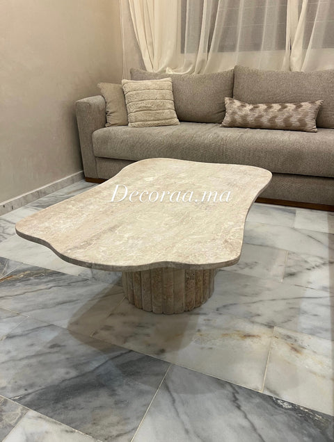 Table Basse VIRELIA – Travertin Volubilis 110x70 cm, Design Élégant et Contemporain