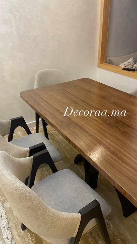 Table à Manger en Bois Massif Plaqué Noyer avec 6 Chaises | ALVENA