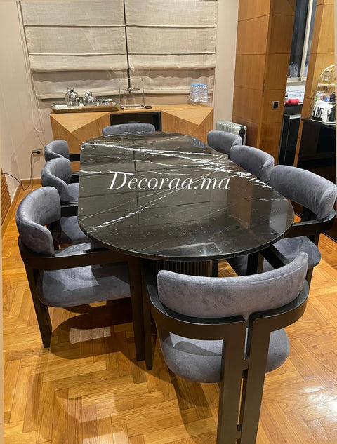 Table à Manger avec Plateau en Marbre de Khénifra et 8 Chaises - SORIANE