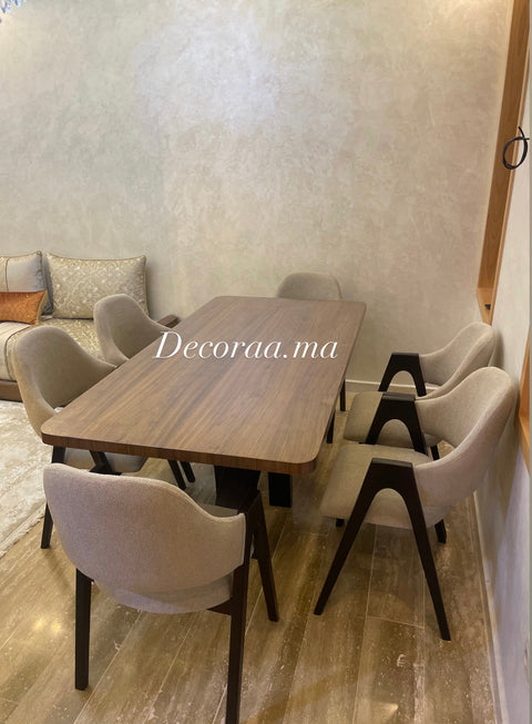 Table à Manger en Bois Massif Plaqué Noyer avec 6 Chaises | ALVENA