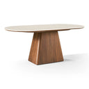 Table BLANCIA – Plateau en Céramique Blanche & Socle en Bois Noyer 180 x 90 Cm