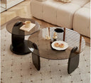 DUO – Table Basse Coffee en Verre Sécurisé et Bois Plaqué Noyer