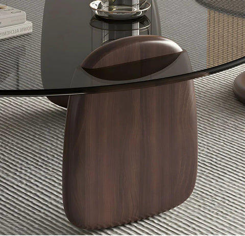 DUO – Table Basse Coffee en Verre Sécurisé et Bois Plaqué Noyer