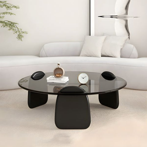 DUO – Table Basse Coffee en Verre Sécurisé et Bois Plaqué Noyer